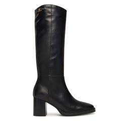 Ботуши Tommy Hilfiger Stacked Heel Leather Long Boot FW0FW08865 Черен