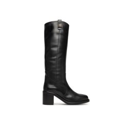 Tommy Hilfiger Ботуши Riding Lthr Long Boot Block Heel FW0FW08777 Черен