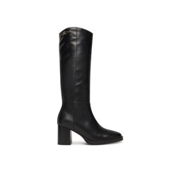 Tommy Hilfiger Ботуши Stacked Heel Leather Long Boot FW0FW08865 Черен