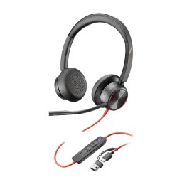 Конферентни слушалки Poly Blackwire 8225 Stereo, шумопотискащ микрофон, 32mm говорители, ANC шумопотискане, USB-C/A, черни
