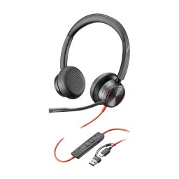 Конферентни слушалки Poly Blackwire 8225 Stereo, шумопотискащ микрофон, 32mm говорители, ANC шумопотискане, сертифицирани за Microsoft Teams, USB-C/A, черни