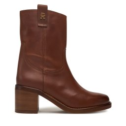 Боти Tommy Hilfiger Riding Lthr Mid Boot Block Heel FW0FW08776 Кафяв