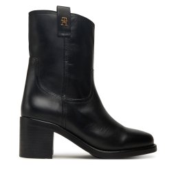 Боти Tommy Hilfiger Riding Lthr Mid Boot Block Heel FW0FW08776 Черен