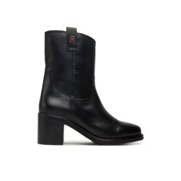 Tommy Hilfiger Боти Riding Lthr Mid Boot Block Heel FW0FW08776 Черен