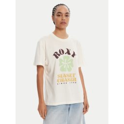 Roxy Тишърт Hangloose Poster ERJZT06018 Екрю Regular Fit