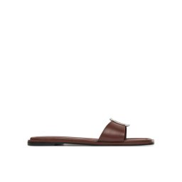 Calvin Klein Чехли Flat Slide W/Ck Hw Big - Lth HW0HW02482 Кафяв