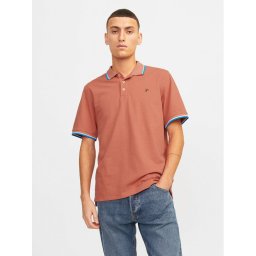 Jack & Jones Тениска с яка и копчета Bluwin 12169064 Оранжев Regular Fit