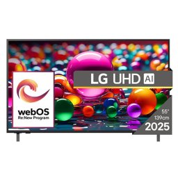 LG 55UA75003LA, 55" 4K UltraHD TV 4K (3840x2160), DVB-T2/C/S2, webOS 25 Smart, ThinQ AI, Alpha 7 AI Processor, WiFi, HDR10 pro, HLG, ALLM/HGiG, 4K Upscaling, AI Sound pro, Multiple View, HDMI eARC, LAN, USB, Bluetooth, Google Cast, 2 Pole Stand, Black