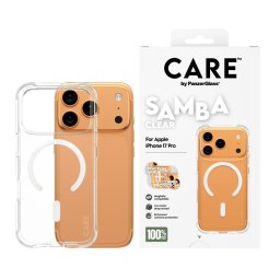 Гръб Care by PanzerGlass за iPhone 17 Pro, Fashionable Case Samba Transparent w. White MagSafe