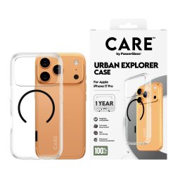 Гръб Care by PanzerGlass за iPhone 17 Pro, Flagship Case Transparent Urban Explorer w. Black MagSafe