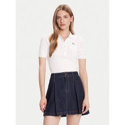Lacoste Тениска с яка и копчета DF5296 Екрю Slim Fit