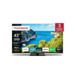 Телевизор Thomson Smart UHD TV 43"; Google TV; 3840 x 2160 (4K UHD), 4000:1, DLED, 60 Hz, DVB-T/T2/C/S/S2, HDR10, Wi-Fi, Bluetooth, LAN, HDMI 2 (2.0) + 2 (2.1), USB 2 (2.0) + 1 (3.0),Central Swivel Stand, Black