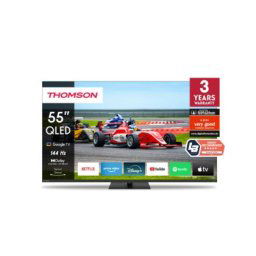 Телевизор Thomson Smart QLED Pro TV 55"; Google TV; 3840 x 2160 (4K UHD), DLED, 144 Hz, DVB-T/T2/C/S/S2, HDR10, Wi-Fi, Bluetooth, LAN, HDMI 4 (2.1), USB 2 (2.0) + 1 (3.0), Central Swivel Stand, Black