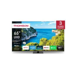 Телевизор Thomson Smart UHD TV 65"; Google TV; 3840 x 2160 (4K UHD), 4000:1, DLED, 60 Hz, DVB-T/T2/C/S/S2, HDR10, Wi-Fi, Bluetooth, LAN, HDMI 2 (2.0) + 2 (2.1), USB 2 (2.0) + 1 (3.0),Central Swivel Stand, Black