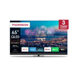 Телевизор Thomson Smart QLED Plus TV 65"; Google TV; 3840 x 2160 (4K UHD), QLED, 4000:1, 60 Hz, DVB-T/T2/C/S/S2, HDR10, Wi-Fi, Bluetooth, LAN, HDMI 2 (2.0) + 2 (2.1), USB 2 (2.0) + 1 (3.0),Built-in Front Speakers, Central Swivel Stand, Black