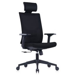 Директорски стол RFG Snow Black HB, до 120кг, дамаска/меш, пластмасова база, коригиране височина, лумбална опора, черна