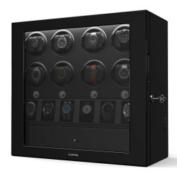 Klarstein Навивател за часовници ChronoVault, 8+6 часовника, веган, висок гланц, 4 режима, двигател Mabuchi, LED, гнездо (WW4-ChronoVault8+6Bl)
