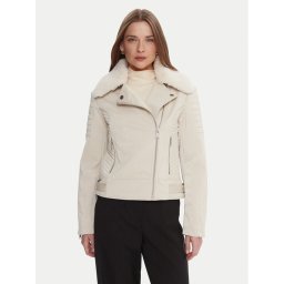 Guess Кожено тип рокерско яке W5BL35 W2820 Екрю Regular Fit