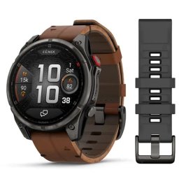 Garmin Fenix 8 PRO– 47 mm, AMOLED, Sapphire - Carbon grey DLC titanium с Chestnut кожена каишка