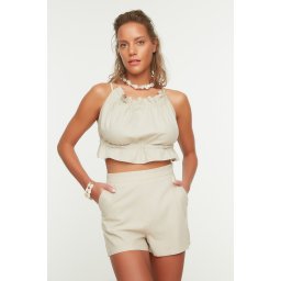 Trendyol Beige Woven Linen Blend 100% Cotton Shorts & Bermuda
