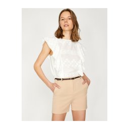 Koton Women's Ecru Normal Waist Shorts with Pocket Detail