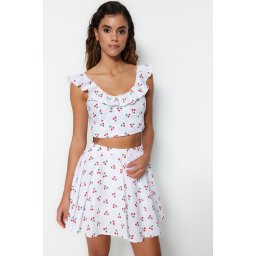 Trendyol Fruit Patterned Woven Ruffled 100% Cotton Blouse and Skirt Suit