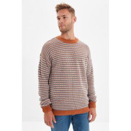 Trendyol Camel Regular Crew Neck Jacquard Sweater
