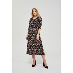 Marisse Floral Print Dress L-Su-3425 Black