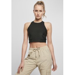 Women's top with shiny ribs in black