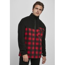 Polar Fleece Track Patterned Jacket Black/Red Plaid