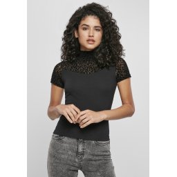 Women's turtleneck T-shirt Flock with lace black