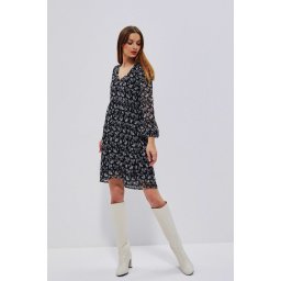 Marisse Flared Dress With A Floral Pattern Z-Su-3626 Black