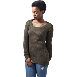 Women's sweater with a long wide neckline olive