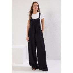 Trendyol Black Gilet Form Linen Look Wide Leg Woven Jumpsuit