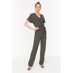 Trendyol Black Belted Patterned Woven Jumpsuit