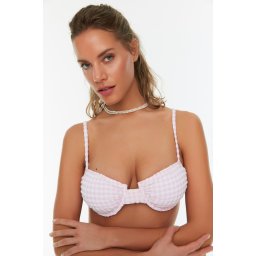 Trendyol Powder Gingham Textured Bikini Top