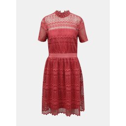Pink lace dress with stand-up collar VILA Nelly - Women's