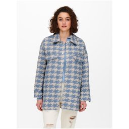 Cream-Blue Plaid Shirt Jacket ONLY Johanna