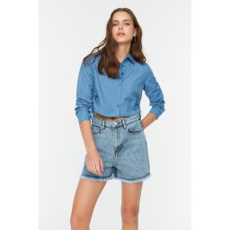 Trendyol Blue Ripped Denim Shorts