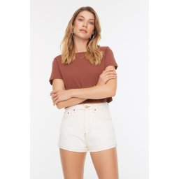Trendyol White Contrast Thread Denim Shorts