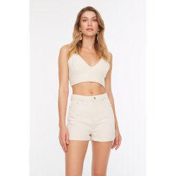 Trendyol Stone High Waist Denim Shorts