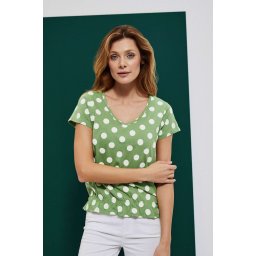 Marisse Polka Dot V-Neck Blouse L-Ts-3810 Palm