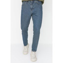 Trendyol Navy Blue Green Antique Look 100% Cotton Relax Fit Boyfriend Jeans