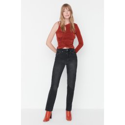 Trendyol черен цепка висока талия Bootcut дънки