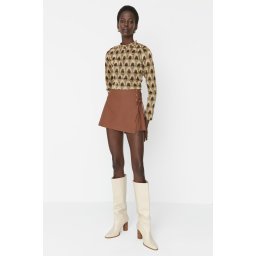 Trendyol Brown Lace and Eyelet Detail Woven Shorts Skirt