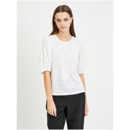 White pleated blouse with balloon sleeves VILA Plisso - Women