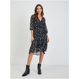 Черна дамска рокля на цветя с вратовръзка ORSAY - Дамски