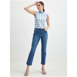 Orsay White-Blue Women's Plaid Top - Women's