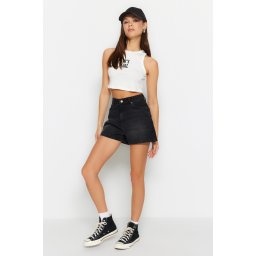 Trendyol Black High Waist Denim Shorts