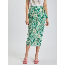 Orsay Creamy-Green Women's Patterned Wrap Midi Skirt with Linen Blend - Women's